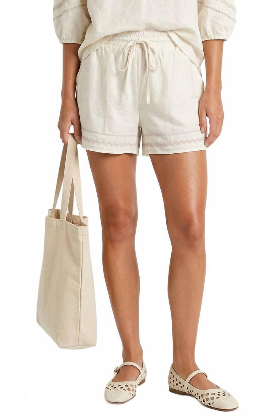 NEW NAKED ZEBRA contrast trim linen shorts in off white